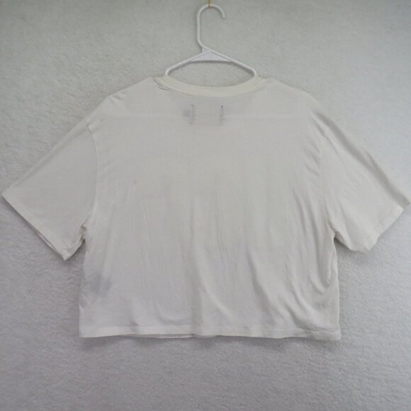 UGG T Shirt Womens Size Medium White Cropped Short Sleeve Pastel Spellout Logo - Picture 3 of 9